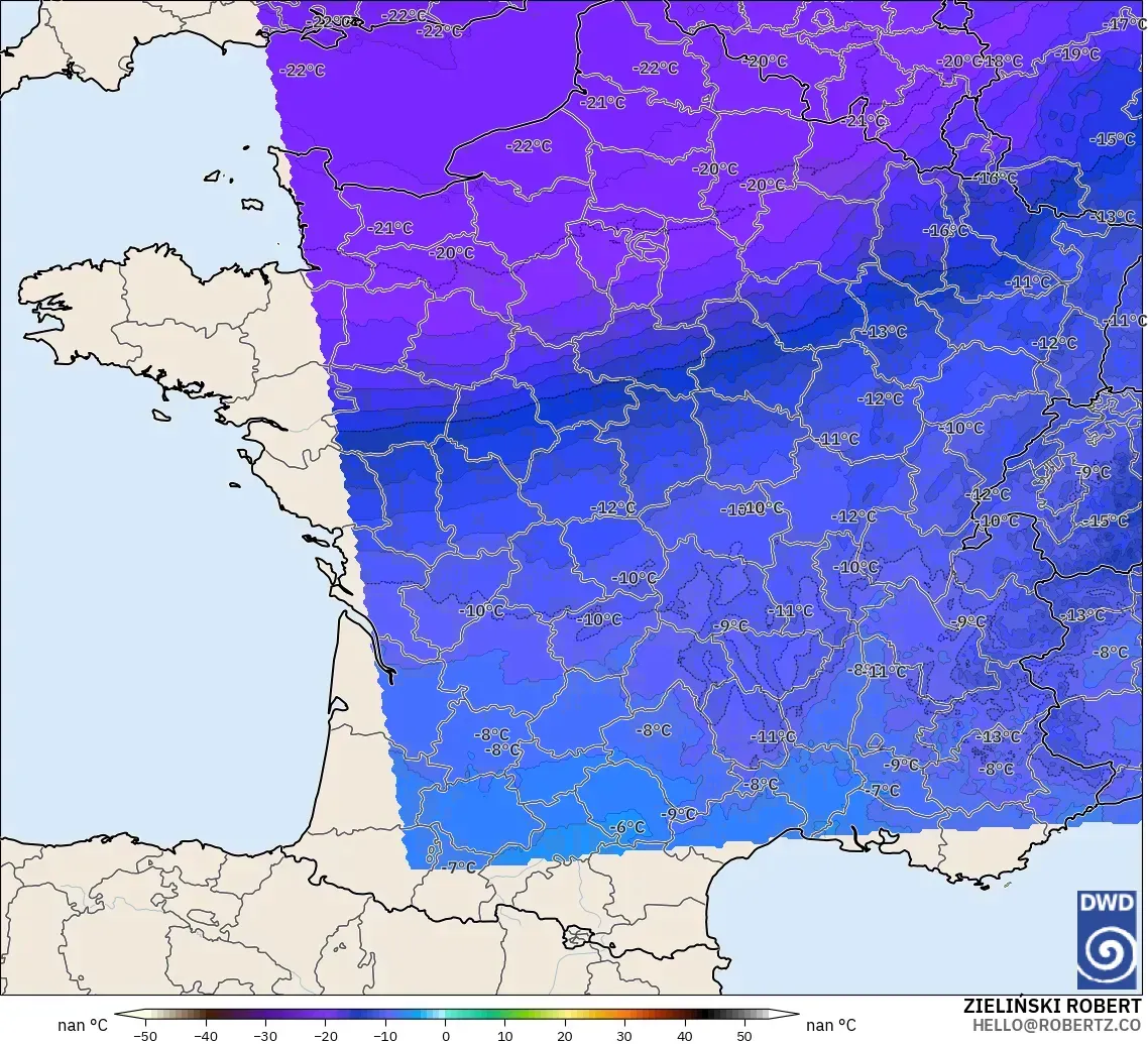 ICON Alemania 2 km modelo - Francia, Temperatura a 500 hPa
