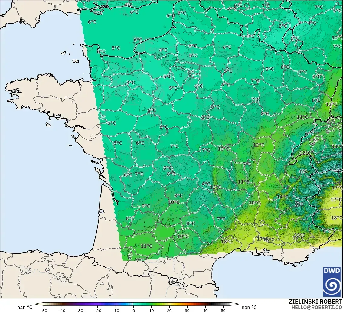 ICON Alemania 2 km modelo - Francia, Temperatura a 850 hPa