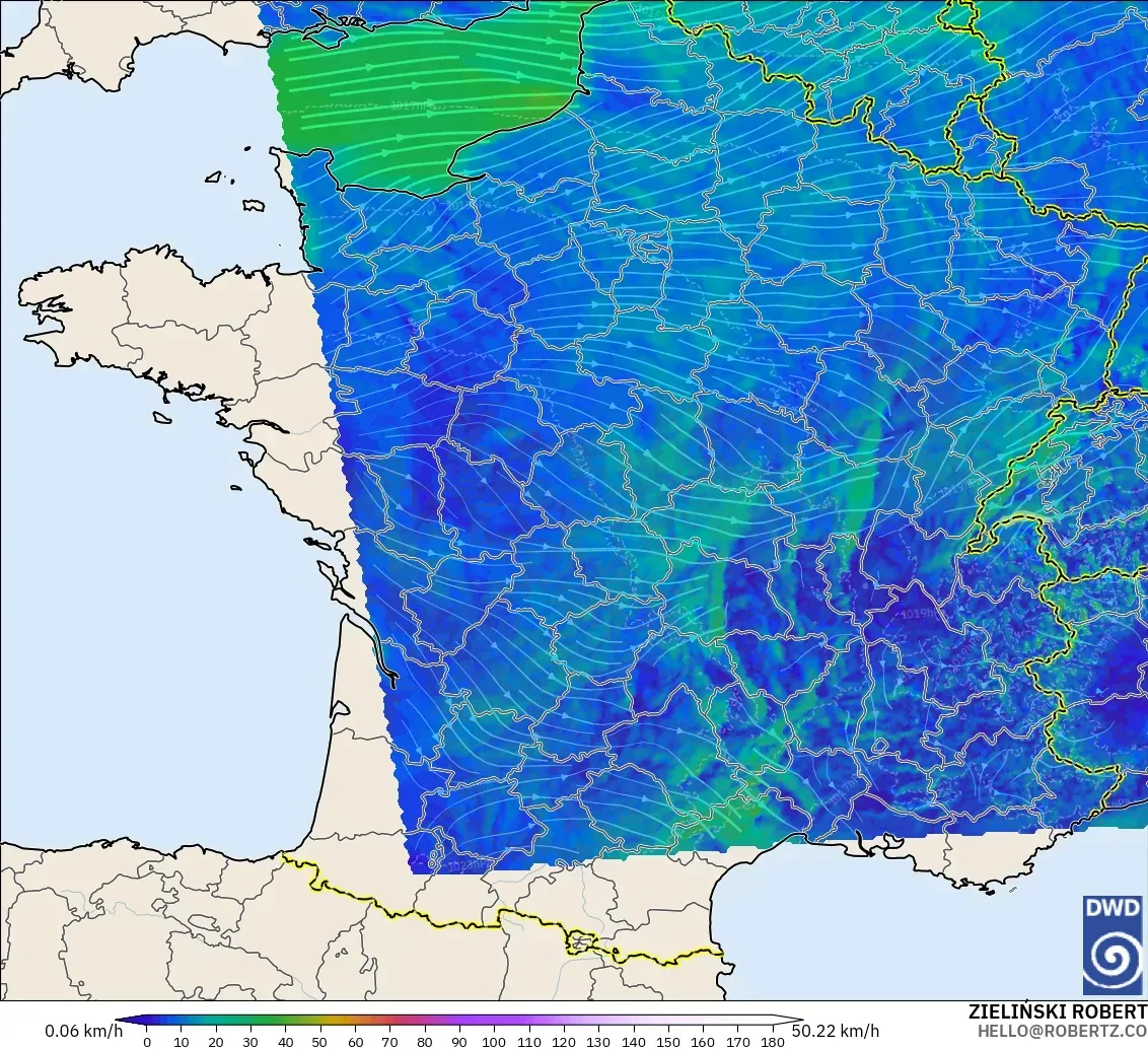 ICON Alemania 2 km modelo - Francia, Viento a 10 m