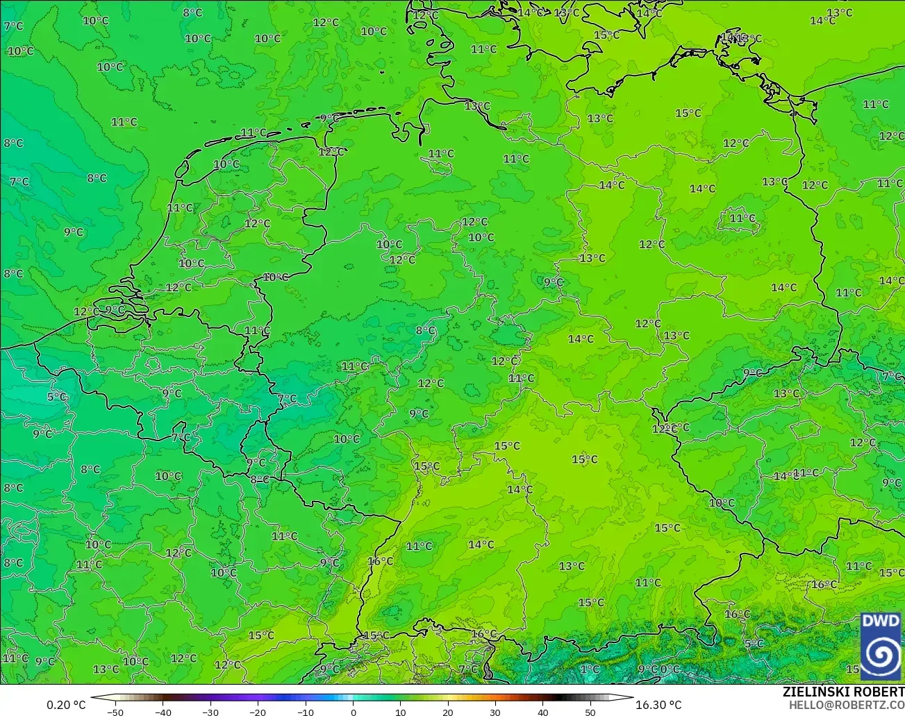 ICON Alemania 2 km modelo - Alemania, Punto de rocío a 2 m