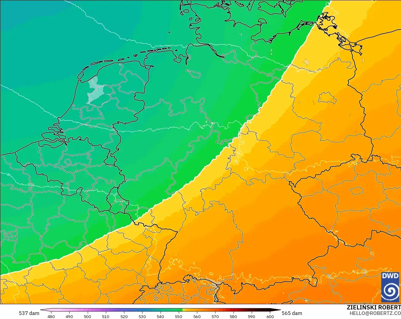 ICON Alemania 2 km modelo - Alemania, Altura geopotencial a 500 hPa