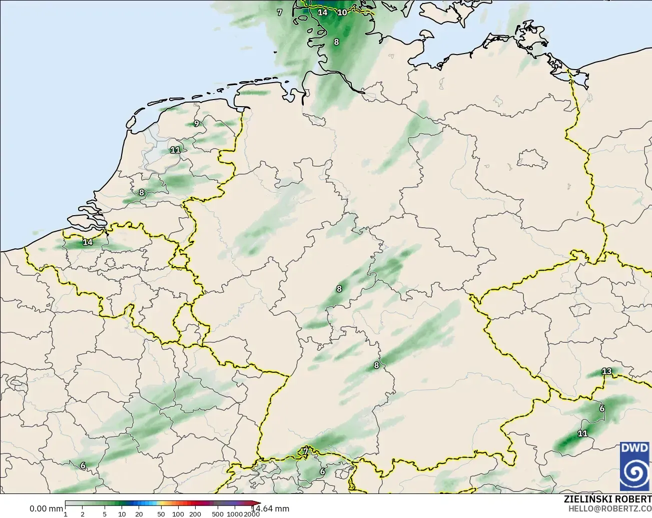 ICON Alemania 2 km modelo - Alemania, Acumulación de precipitación