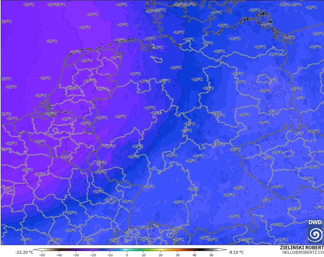 ICON Alemania 2 km modelo - Alemania, Temperatura a 500 hPa