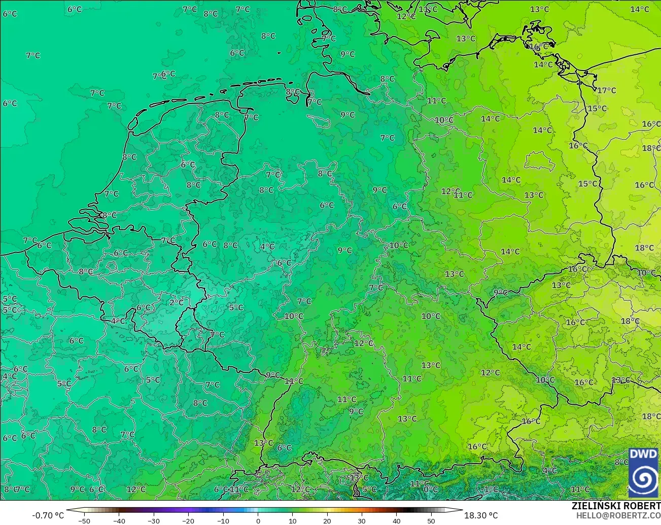 ICON Alemania 2 km modelo - Alemania, Temperatura a 850 hPa