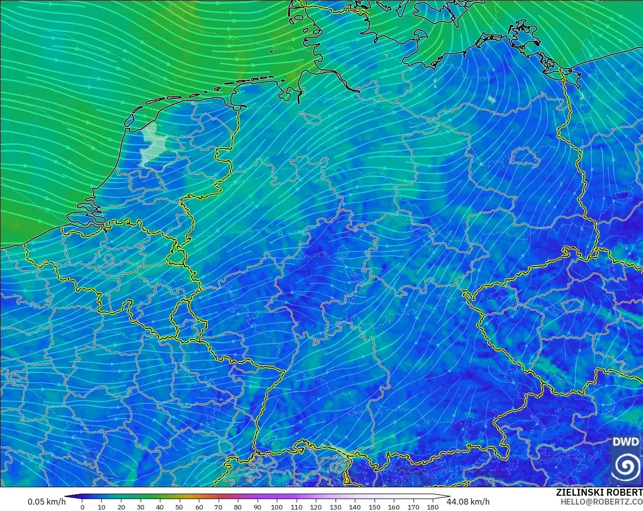 ICON Alemania 2 km modelo - Alemania, Viento a 10 m