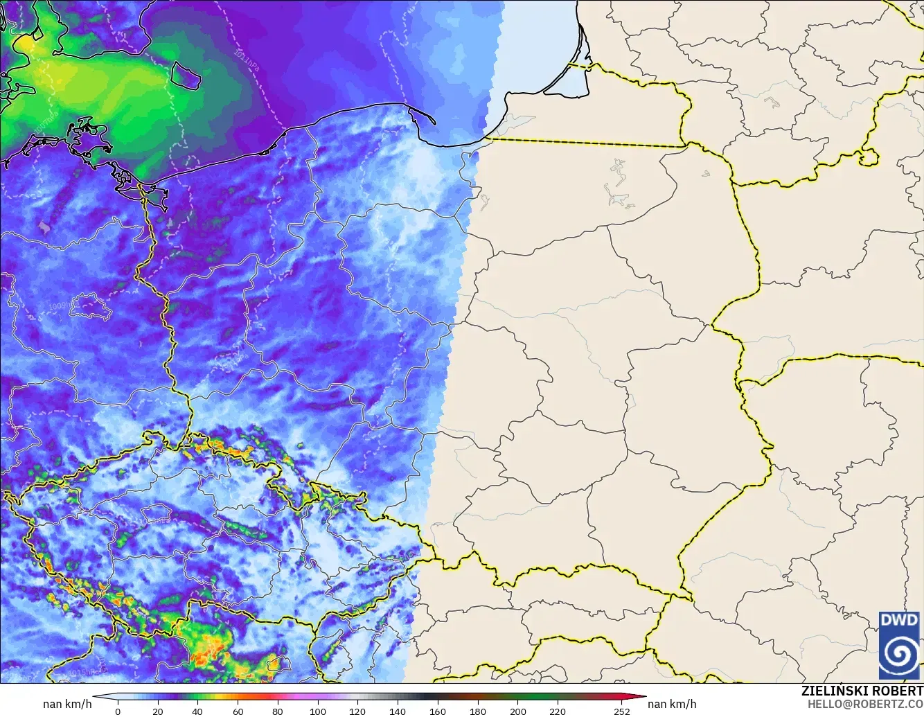 ICON Alemania 2 km modelo - Polonia, Ráfagas de Viento Máximas