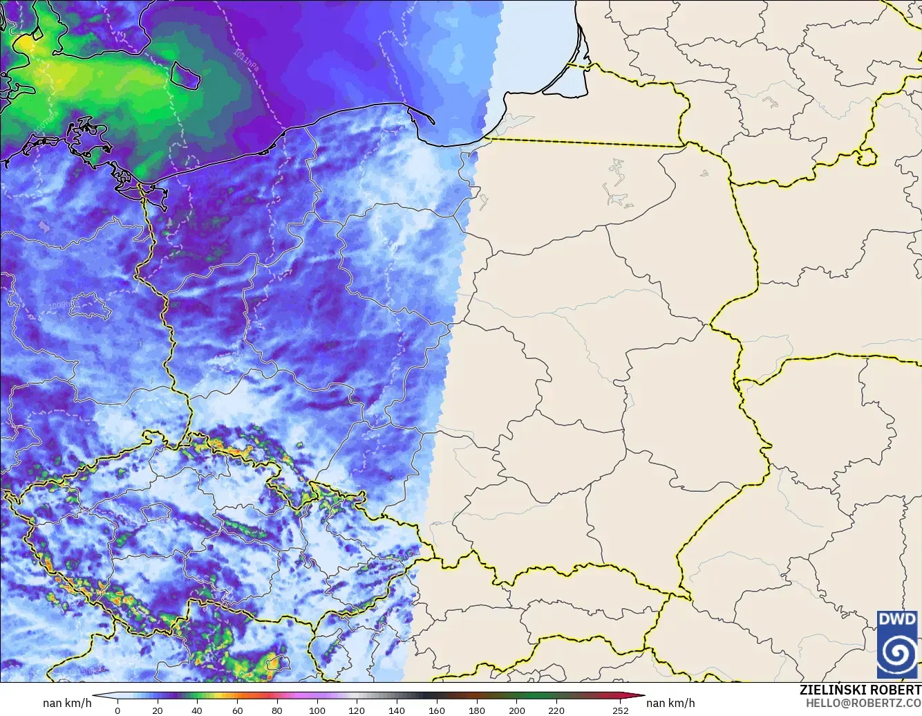 ICON Alemania 2 km modelo - Polonia, Ráfagas de viento