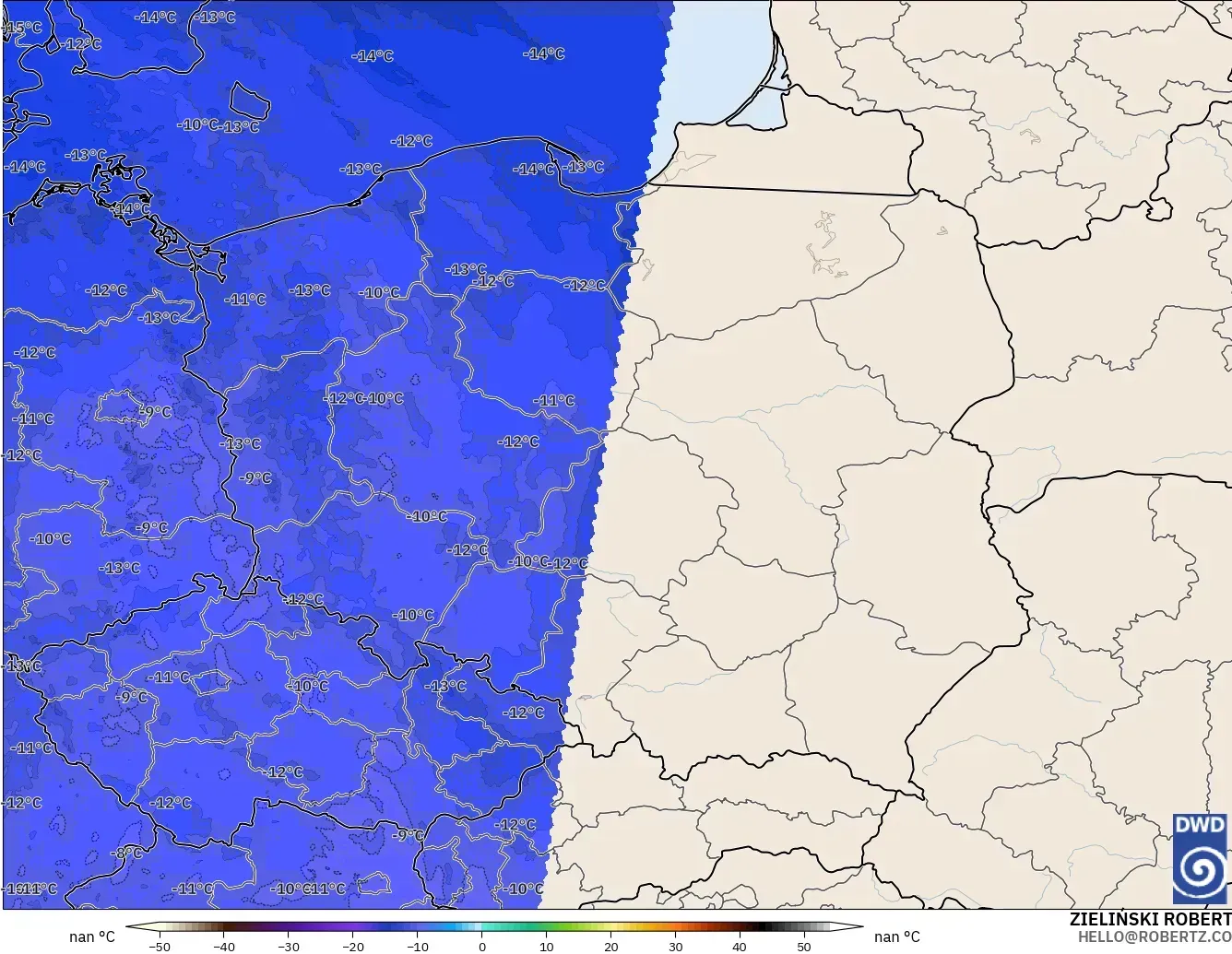 ICON Alemania 2 km modelo - Polonia, Temperatura a 500 hPa