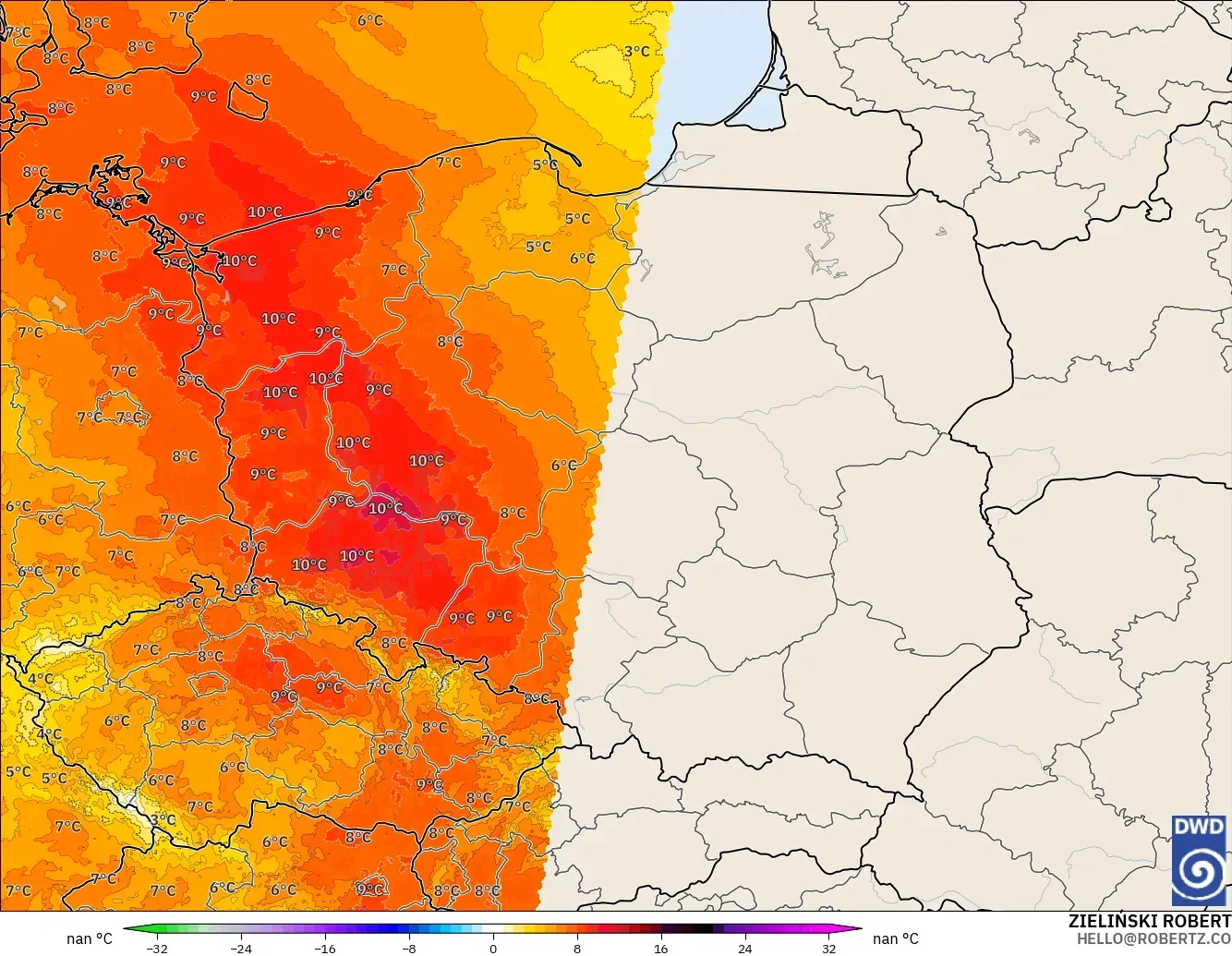 ICON Alemania 2 km modelo - Polonia, Anomalía de temperatura a 850 hPa