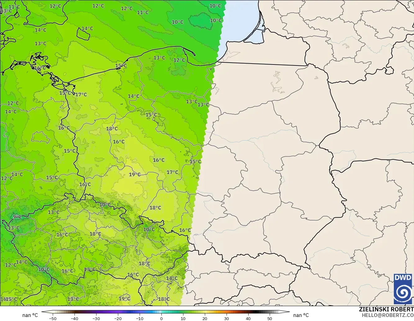 ICON Alemania 2 km modelo - Polonia, Temperatura a 850 hPa