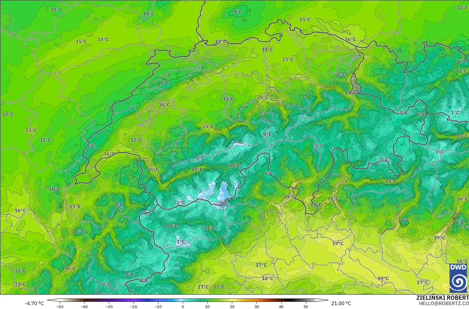 ICON Alemania 2 km modelo - Suiza, Punto de rocío a 2 m