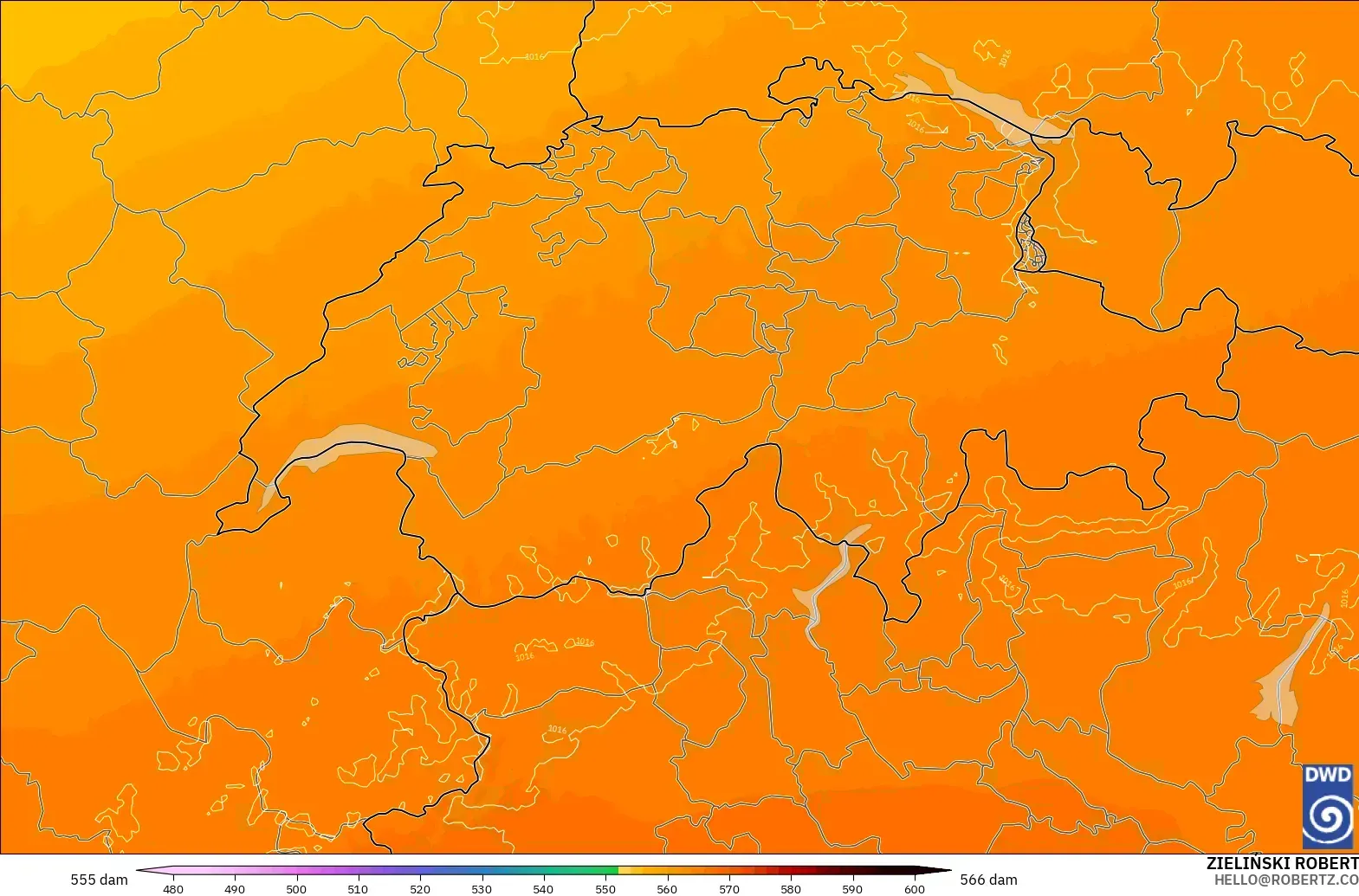 ICON Alemania 2 km modelo - Suiza, Altura geopotencial a 500 hPa