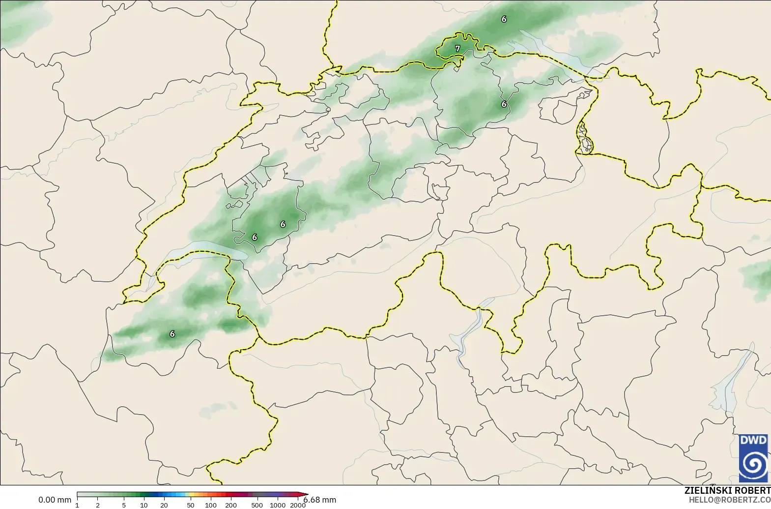 ICON Alemania 2 km modelo - Suiza, Acumulación de precipitación
