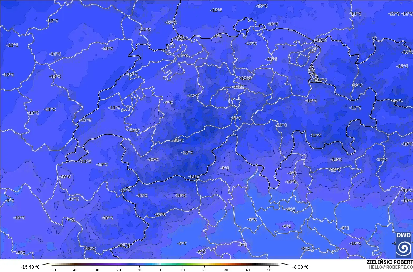 ICON Alemania 2 km modelo - Suiza, Temperatura a 500 hPa