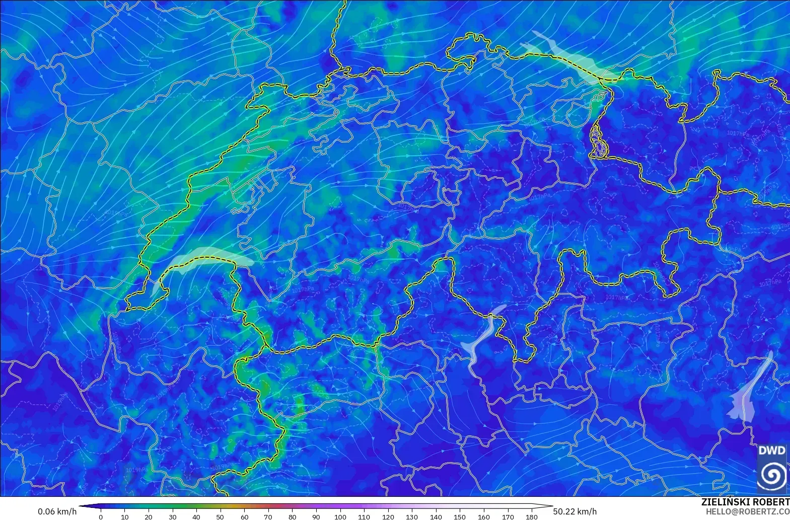 ICON Alemania 2 km modelo - Suiza, Viento a 10 m