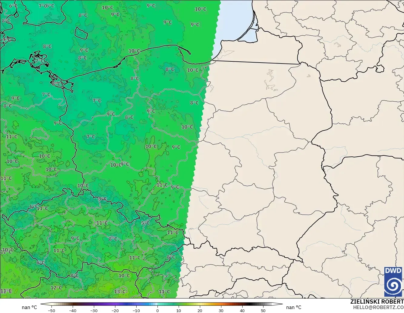 ICON Alemania 2 km modelo - Polonia, Temperatura a 850 hPa