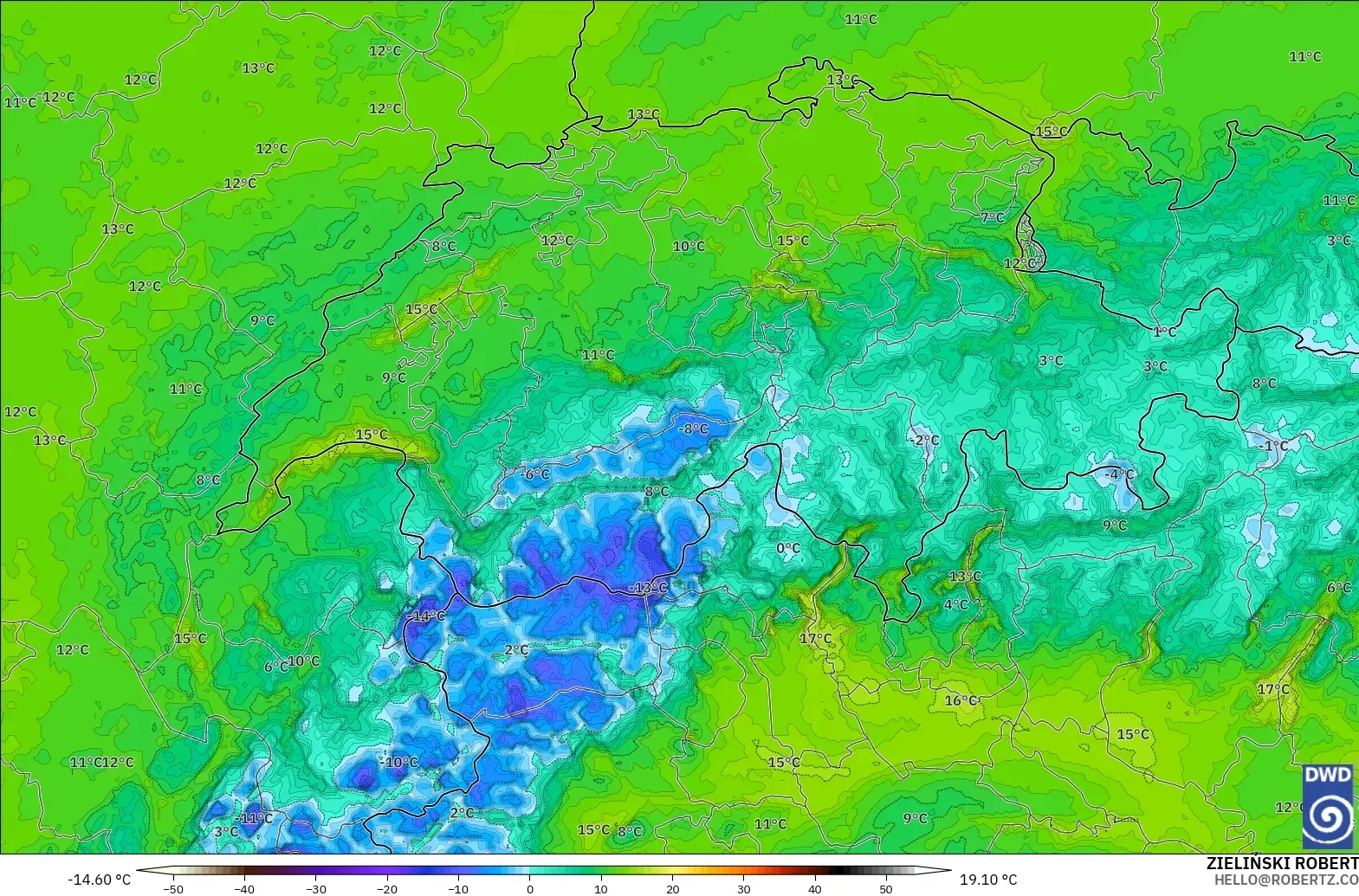 ICON Alemania 2 km modelo - Suiza, Punto de rocío a 2 m