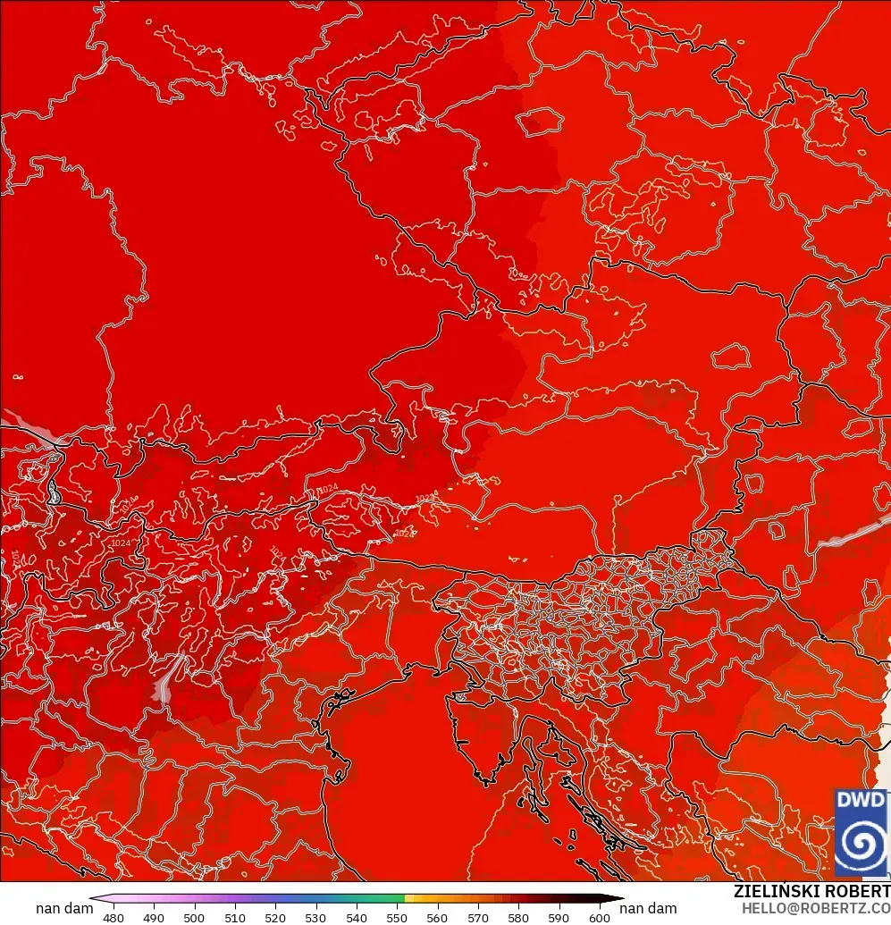 ICON Alemania 2 km modelo - Austria, Altura geopotencial a 500 hPa