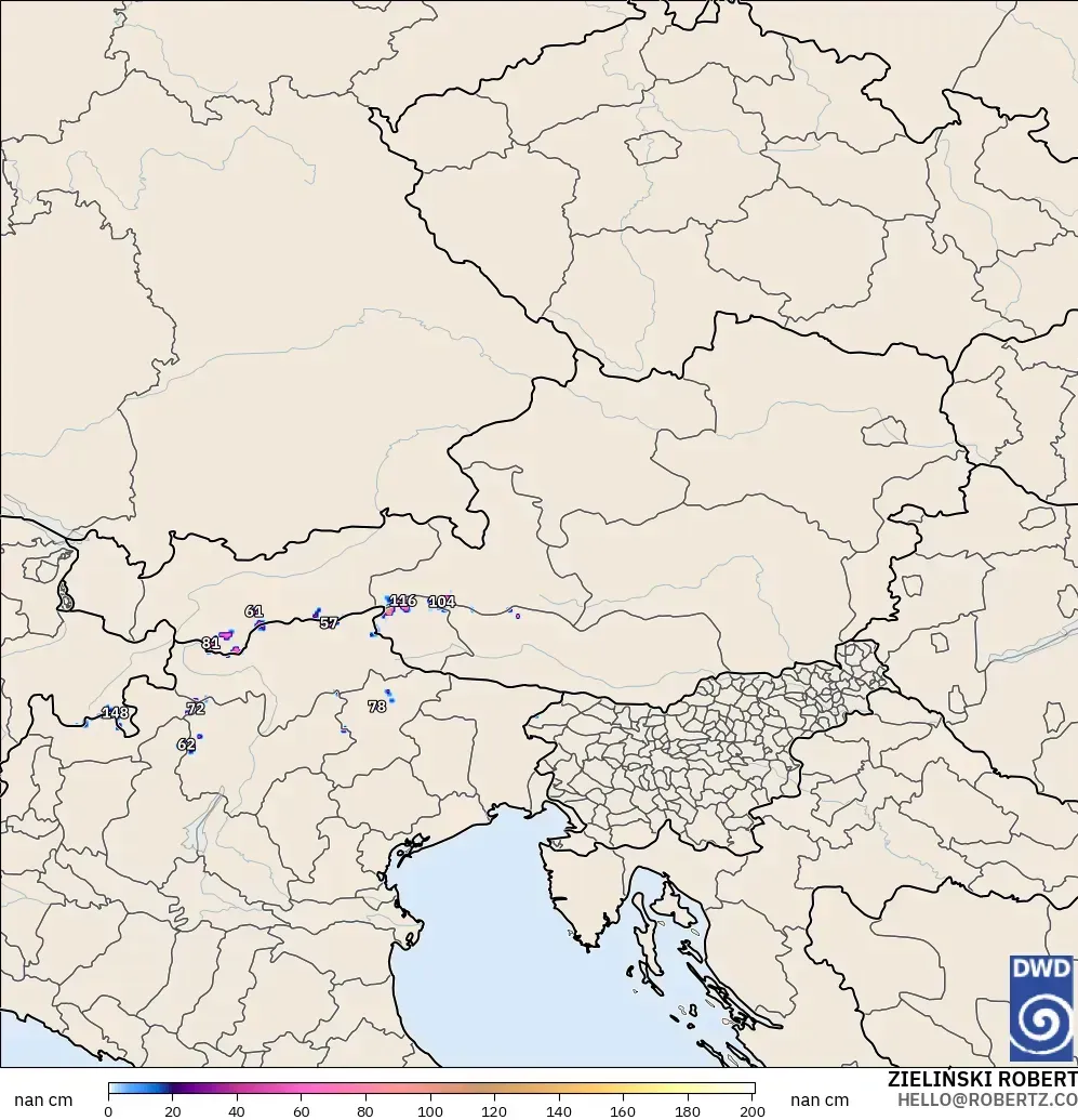 ICON Alemania 2 km modelo - Austria, Profundidad de nieve