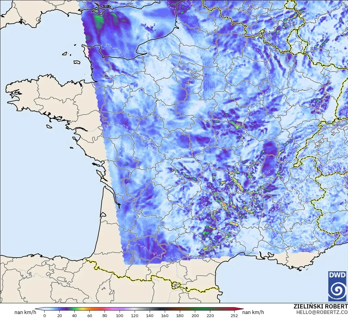 ICON Alemania 2 km modelo - Francia, Ráfagas de viento