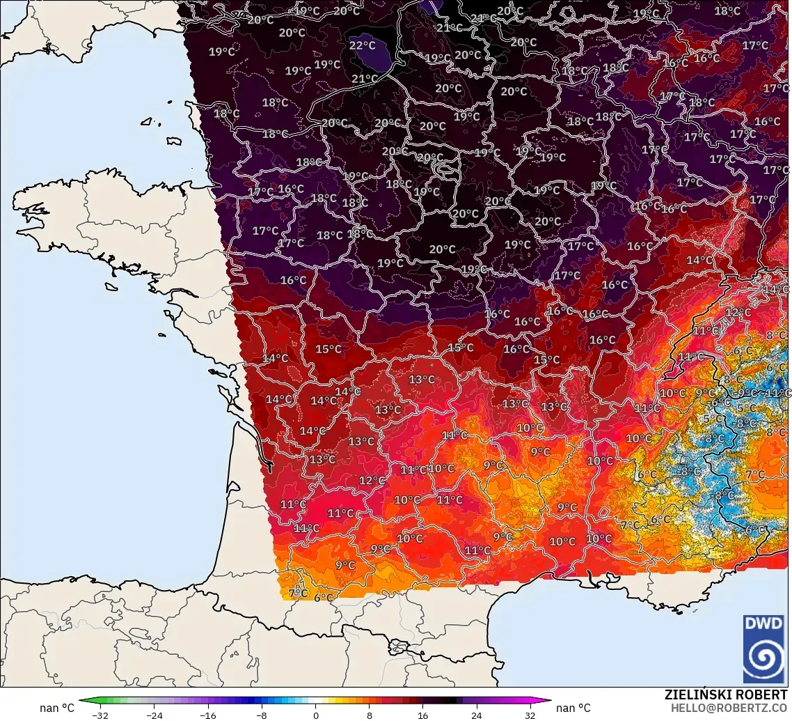 ICON Alemania 2 km modelo - Francia, Anomalía de temperatura a 850 hPa