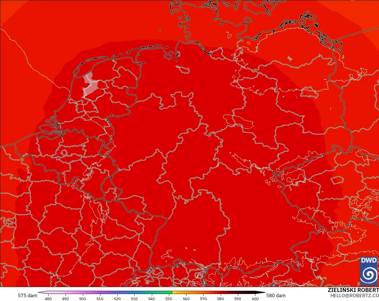ICON Alemania 2 km modelo - Alemania, Altura geopotencial a 500 hPa