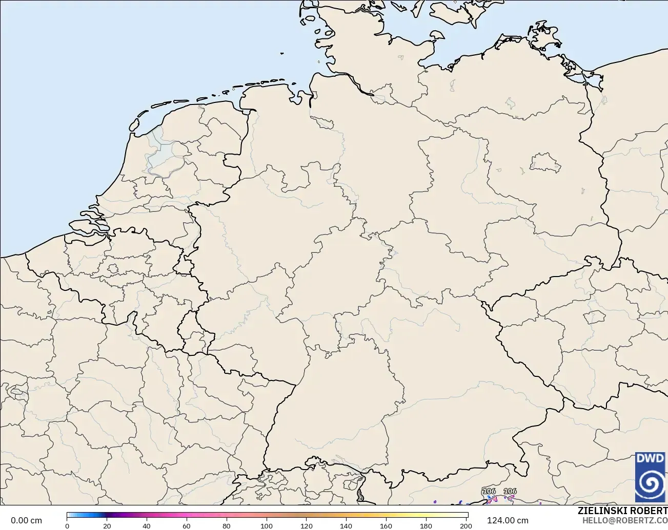 ICON Alemania 2 km modelo - Alemania, Profundidad de nieve