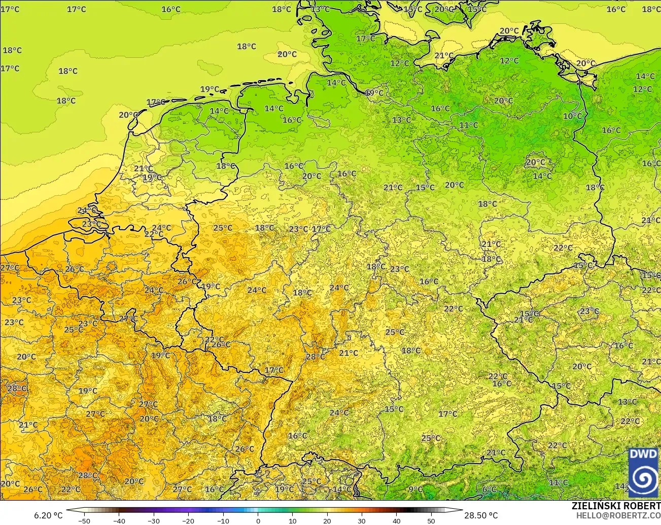 ICON Alemania 2 km modelo - Alemania, Temperatura a 2 m