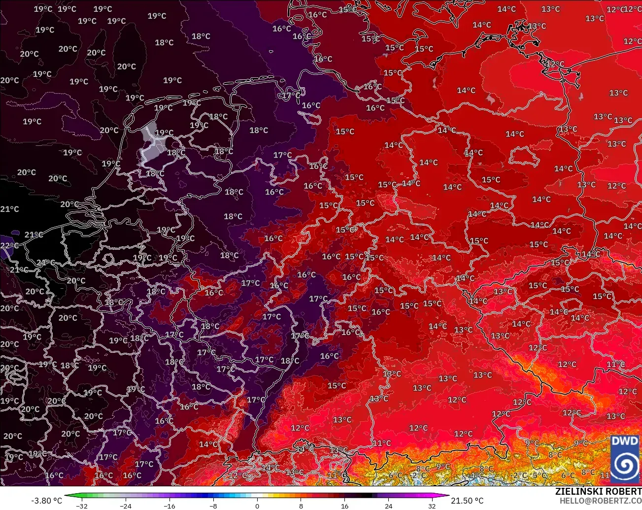 ICON Alemania 2 km modelo - Alemania, Anomalía de temperatura a 850 hPa