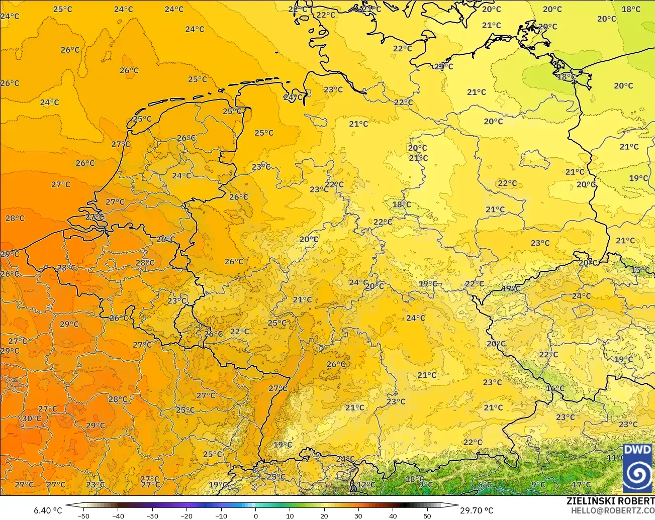 ICON Alemania 2 km modelo - Alemania, Temperatura a 850 hPa