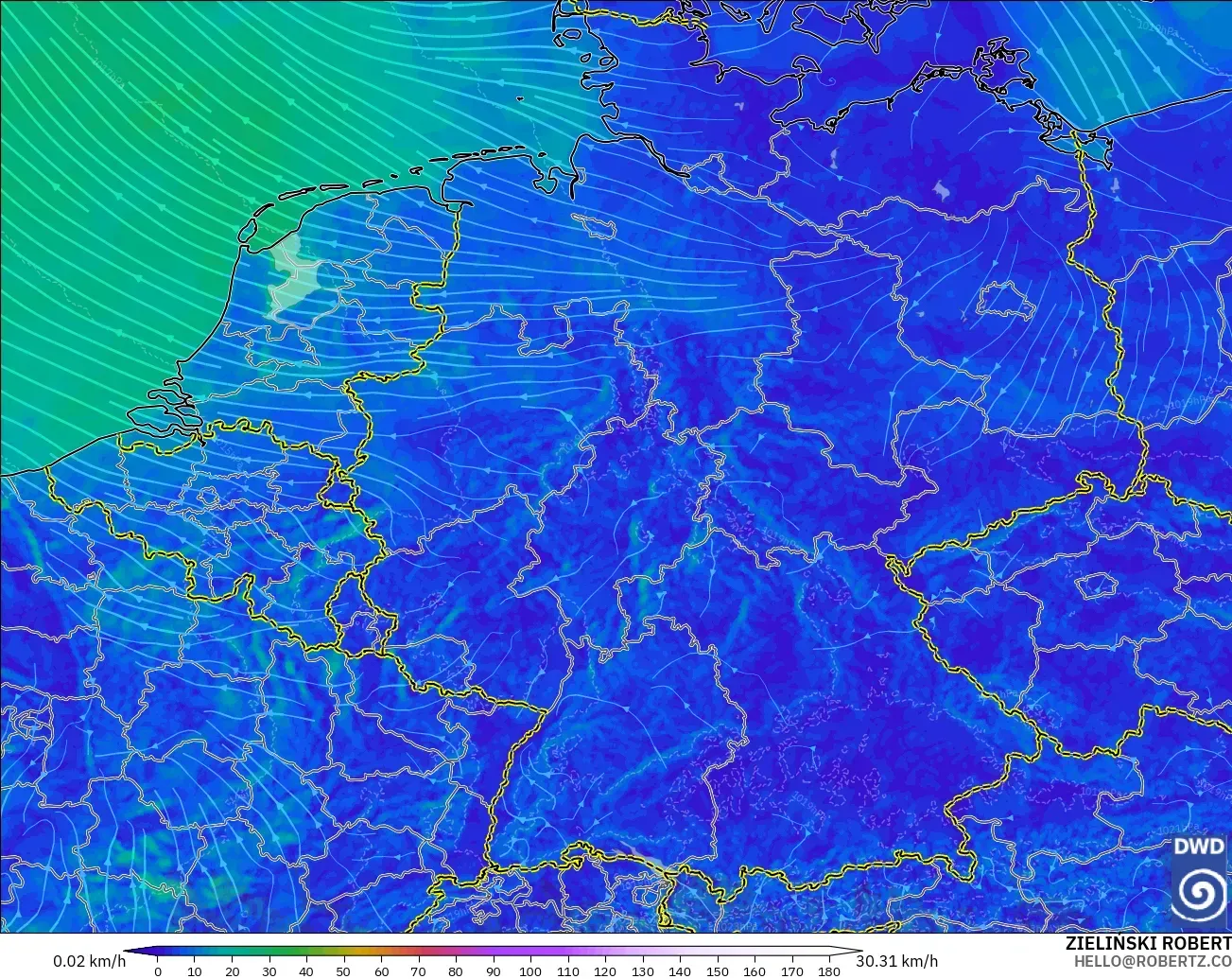 ICON Alemania 2 km modelo - Alemania, Viento a 10 m