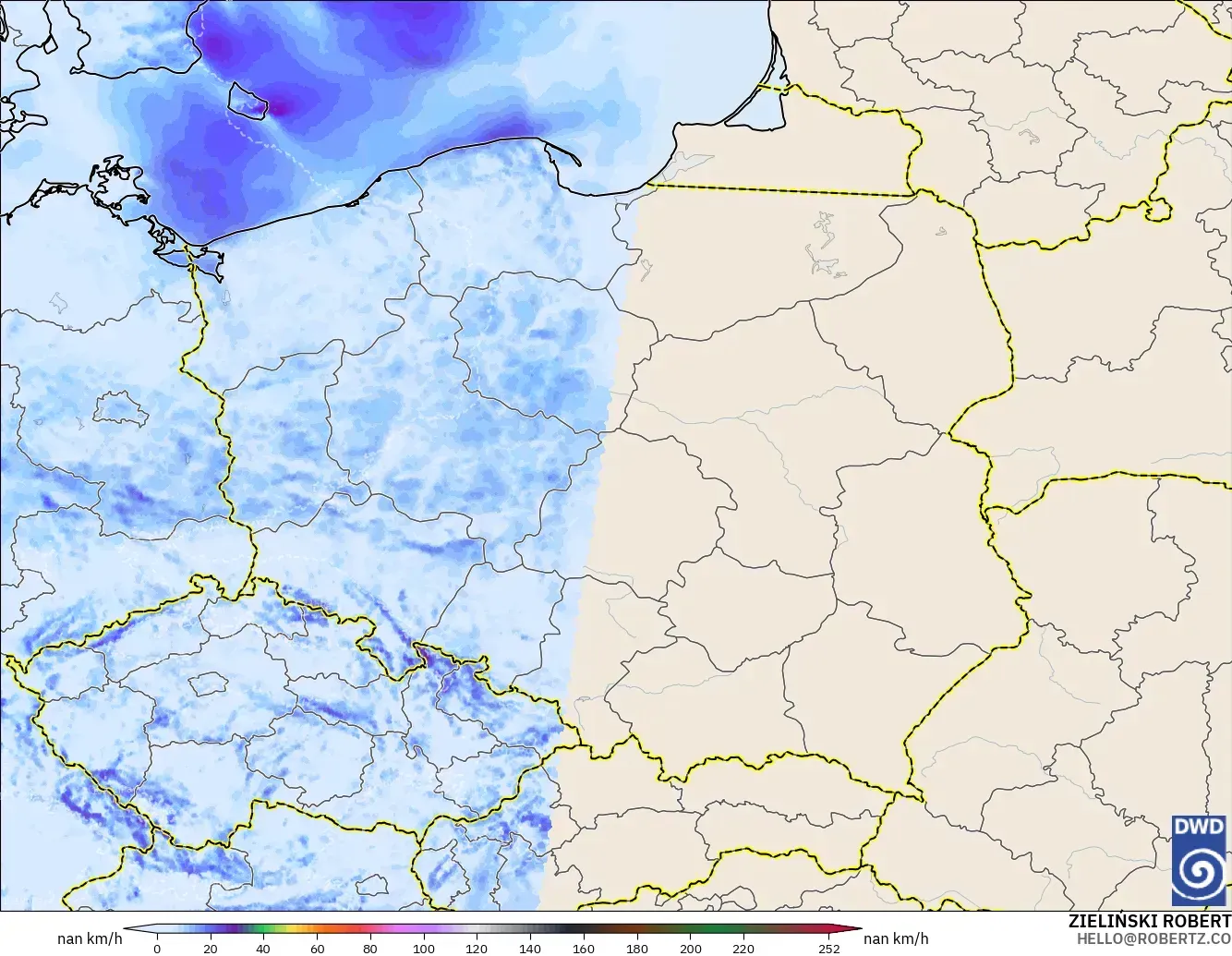 ICON Alemania 2 km modelo - Polonia, Ráfagas de Viento Máximas