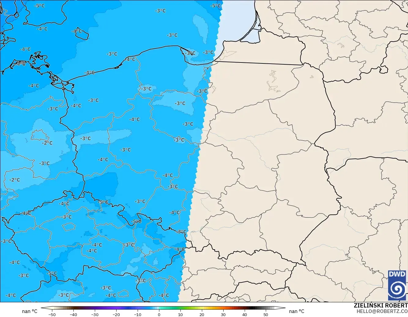ICON Alemania 2 km modelo - Polonia, Temperatura a 500 hPa
