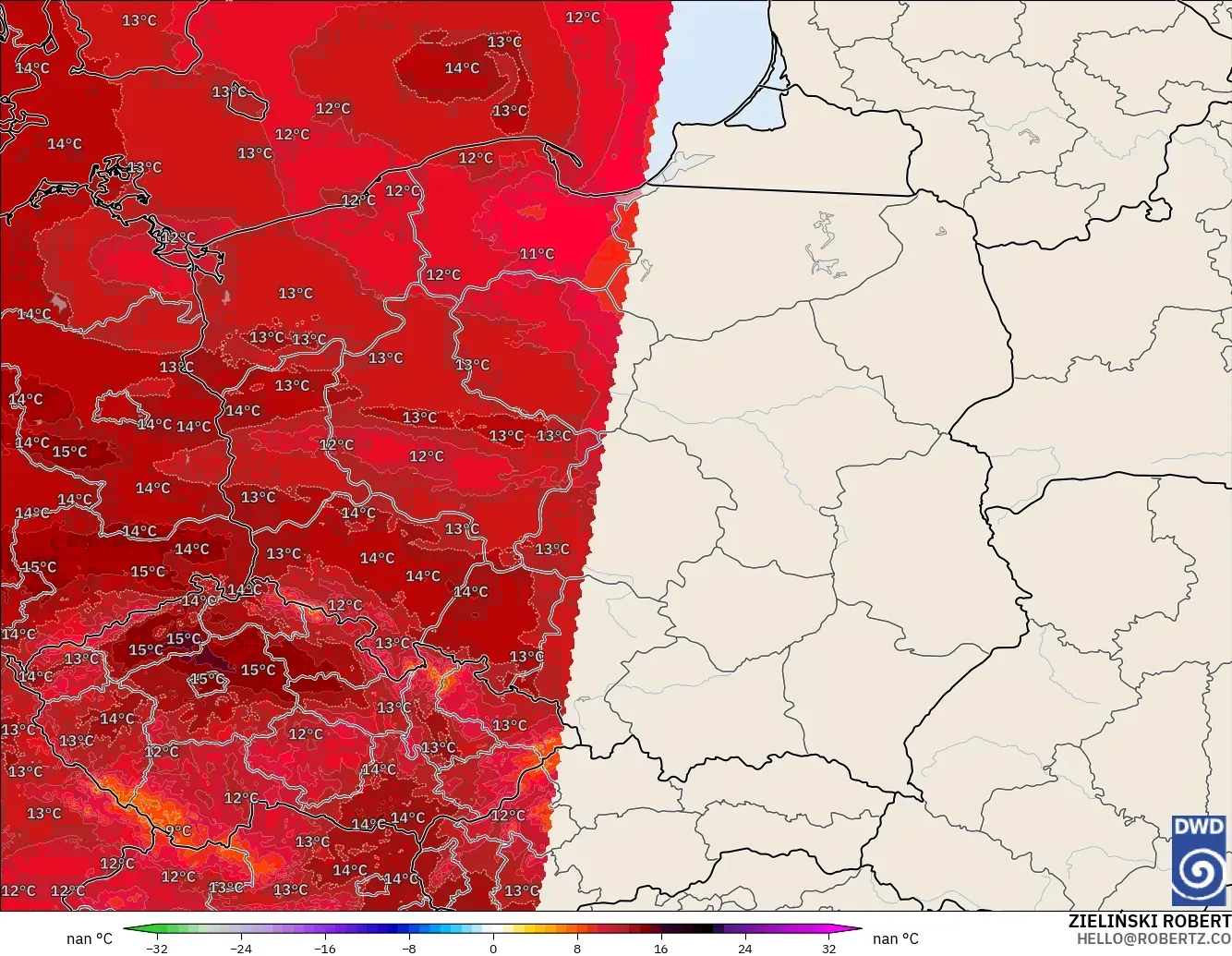 ICON Alemania 2 km modelo - Polonia, Anomalía de temperatura a 850 hPa