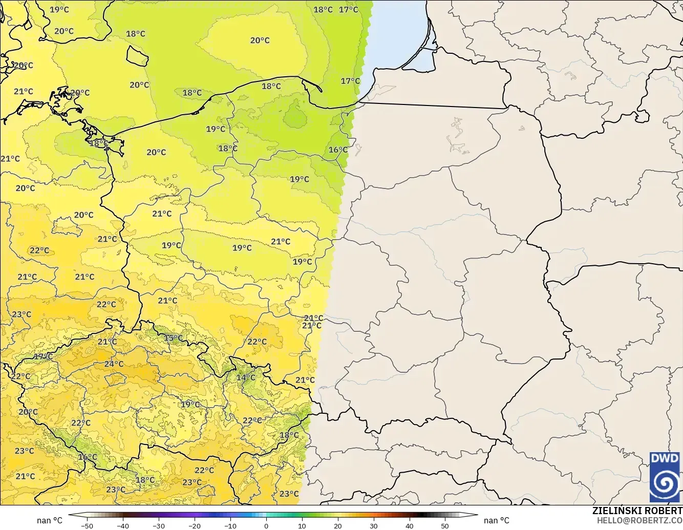 ICON Alemania 2 km modelo - Polonia, Temperatura a 850 hPa