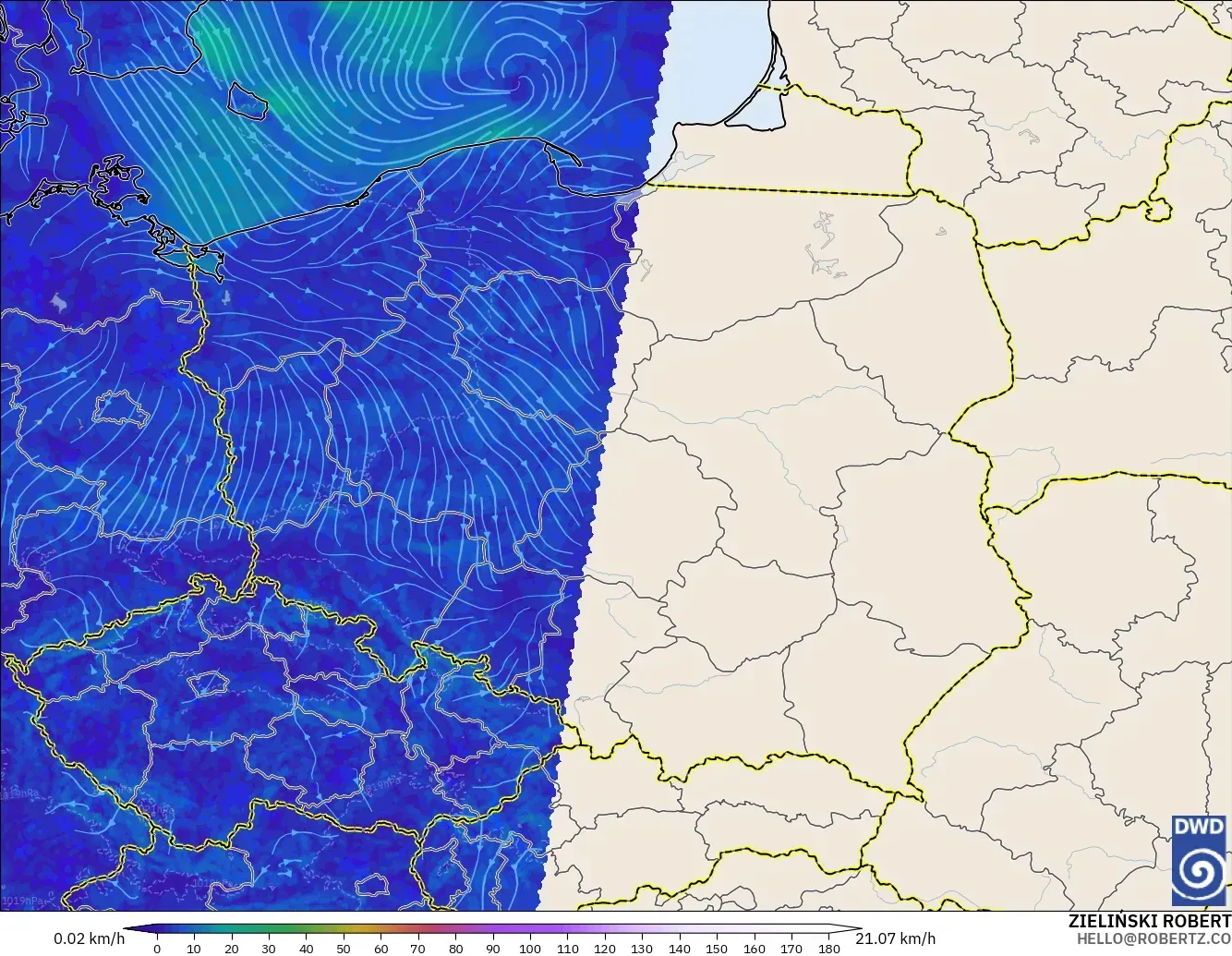 ICON Alemania 2 km modelo - Polonia, Viento a 10 m