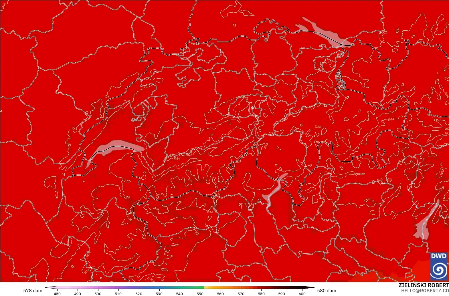 ICON Alemania 2 km modelo - Suiza, Altura geopotencial a 500 hPa