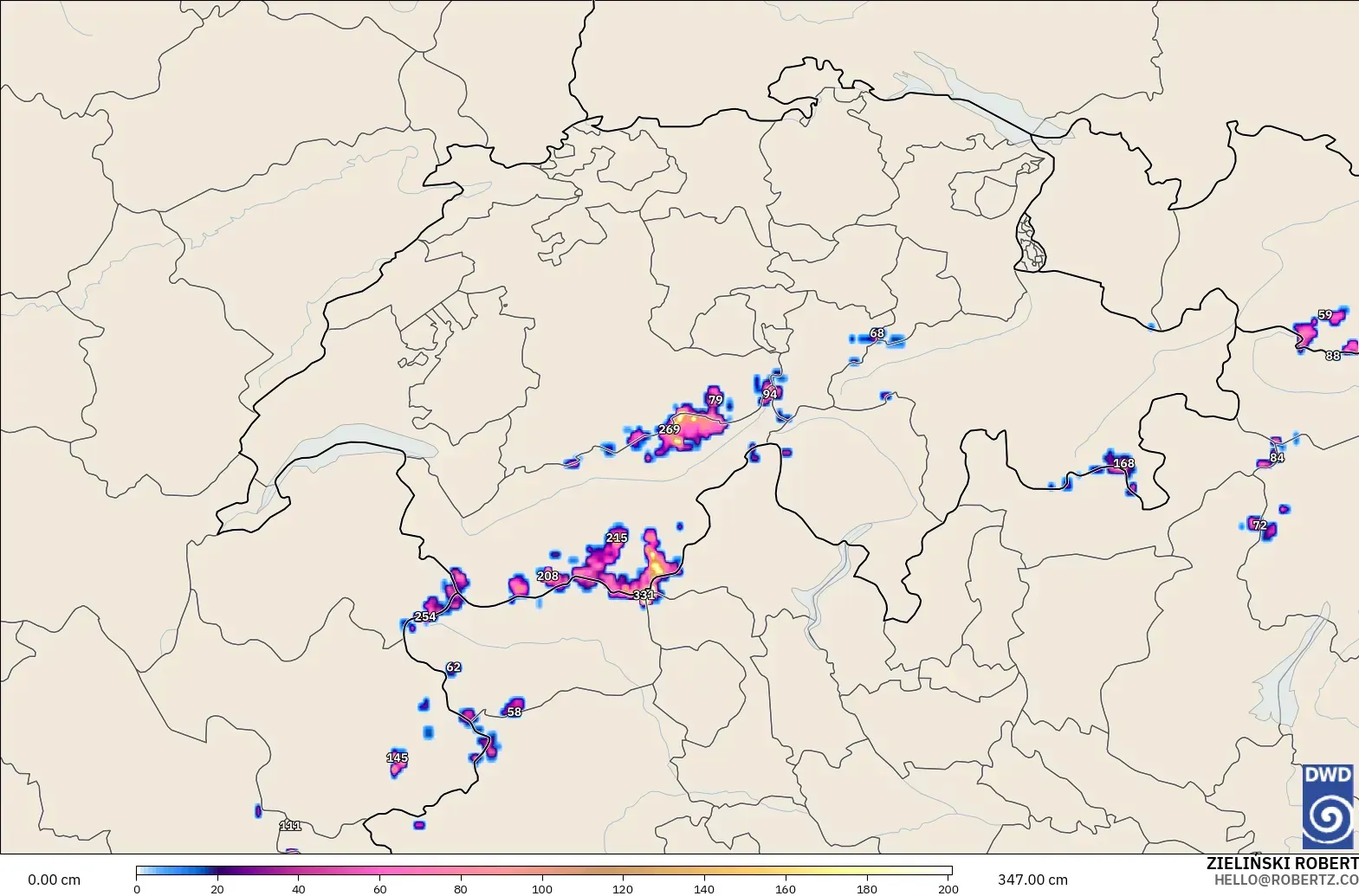 ICON Alemania 2 km modelo - Suiza, Profundidad de nieve