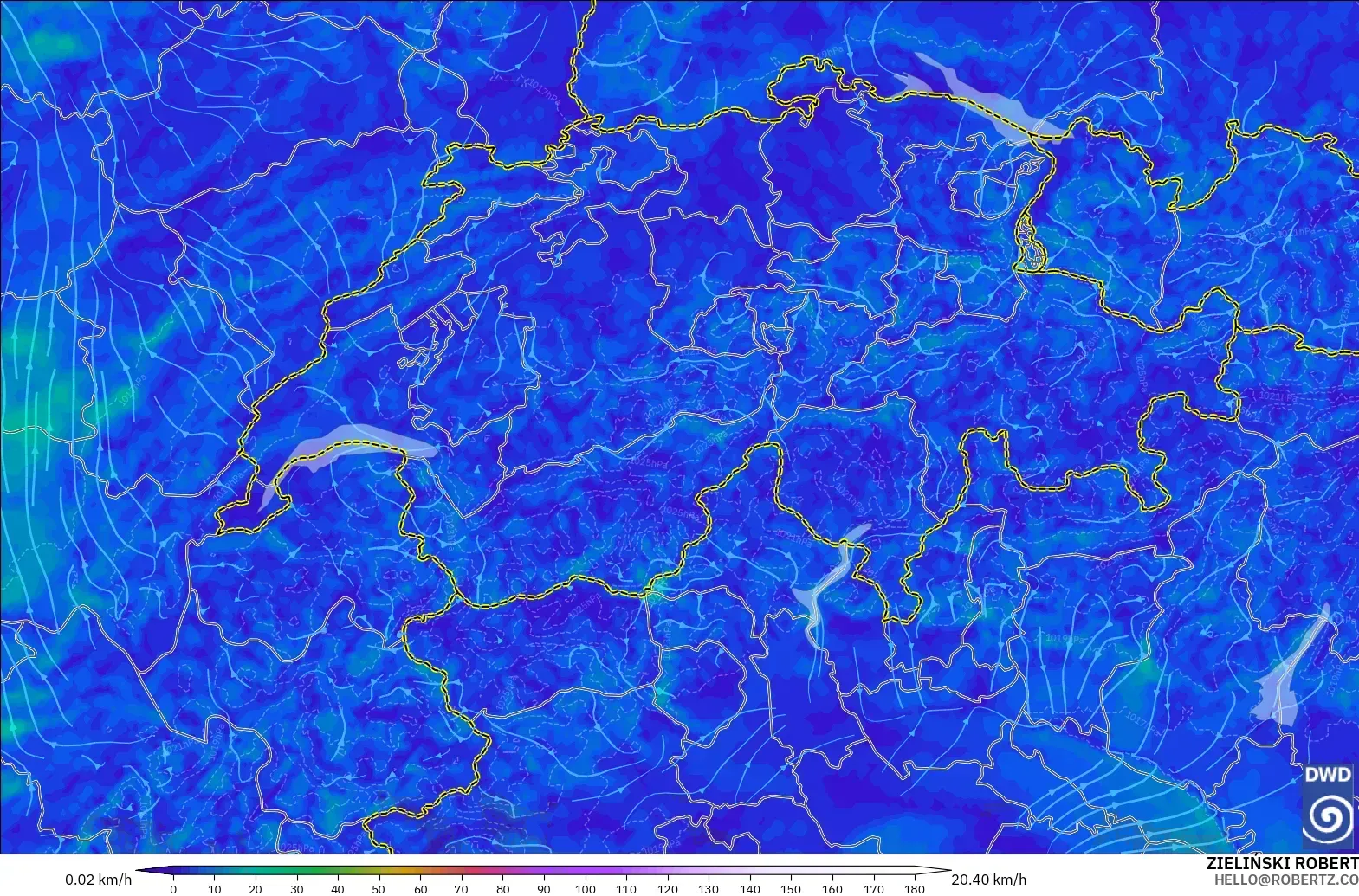 ICON Alemania 2 km modelo - Suiza, Viento a 10 m