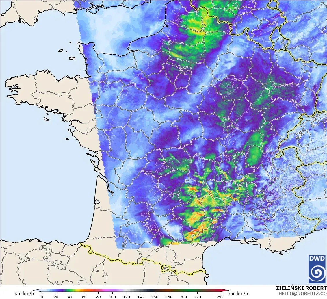 ICON Alemania 2 km modelo - Francia, Ráfagas de viento