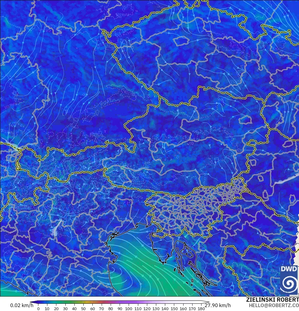 ICON Alemania 2 km modelo - Austria, Viento a 10 m
