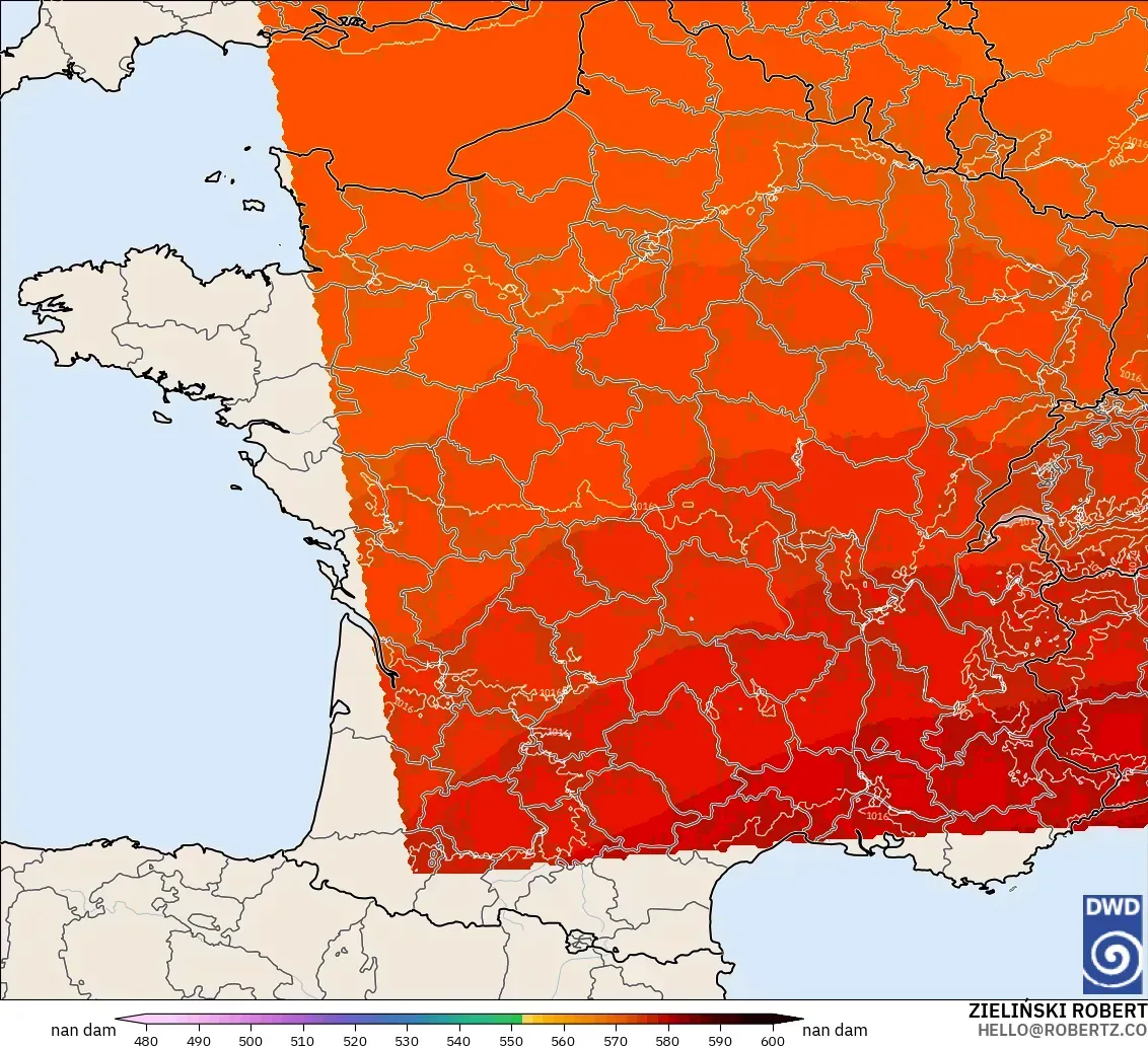 ICON Alemania 2 km modelo - Francia, Altura geopotencial a 500 hPa