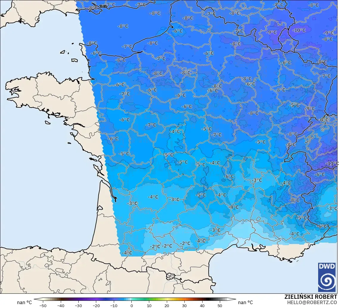ICON Alemania 2 km modelo - Francia, Temperatura a 500 hPa