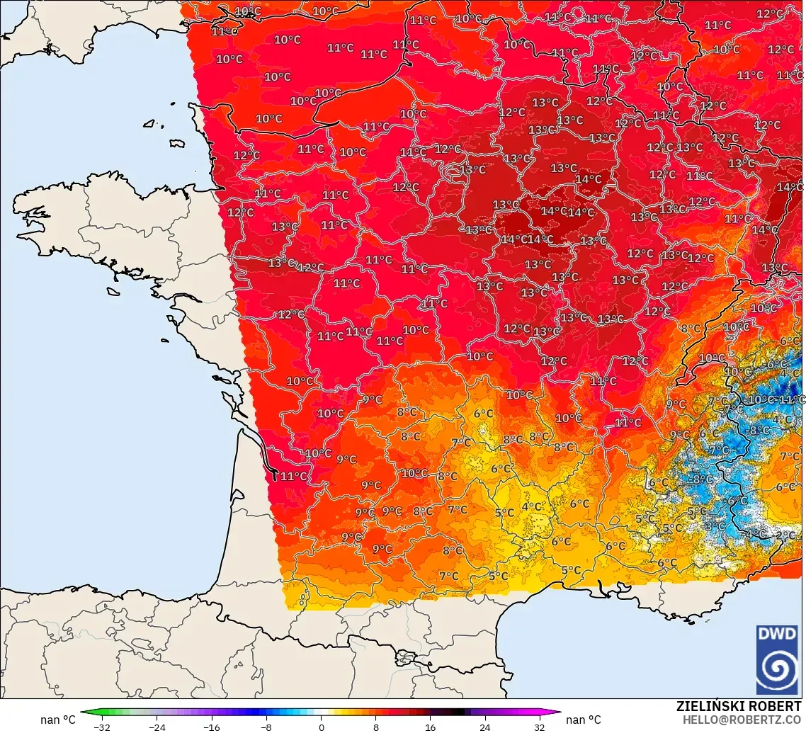 ICON Alemania 2 km modelo - Francia, Anomalía de temperatura a 850 hPa