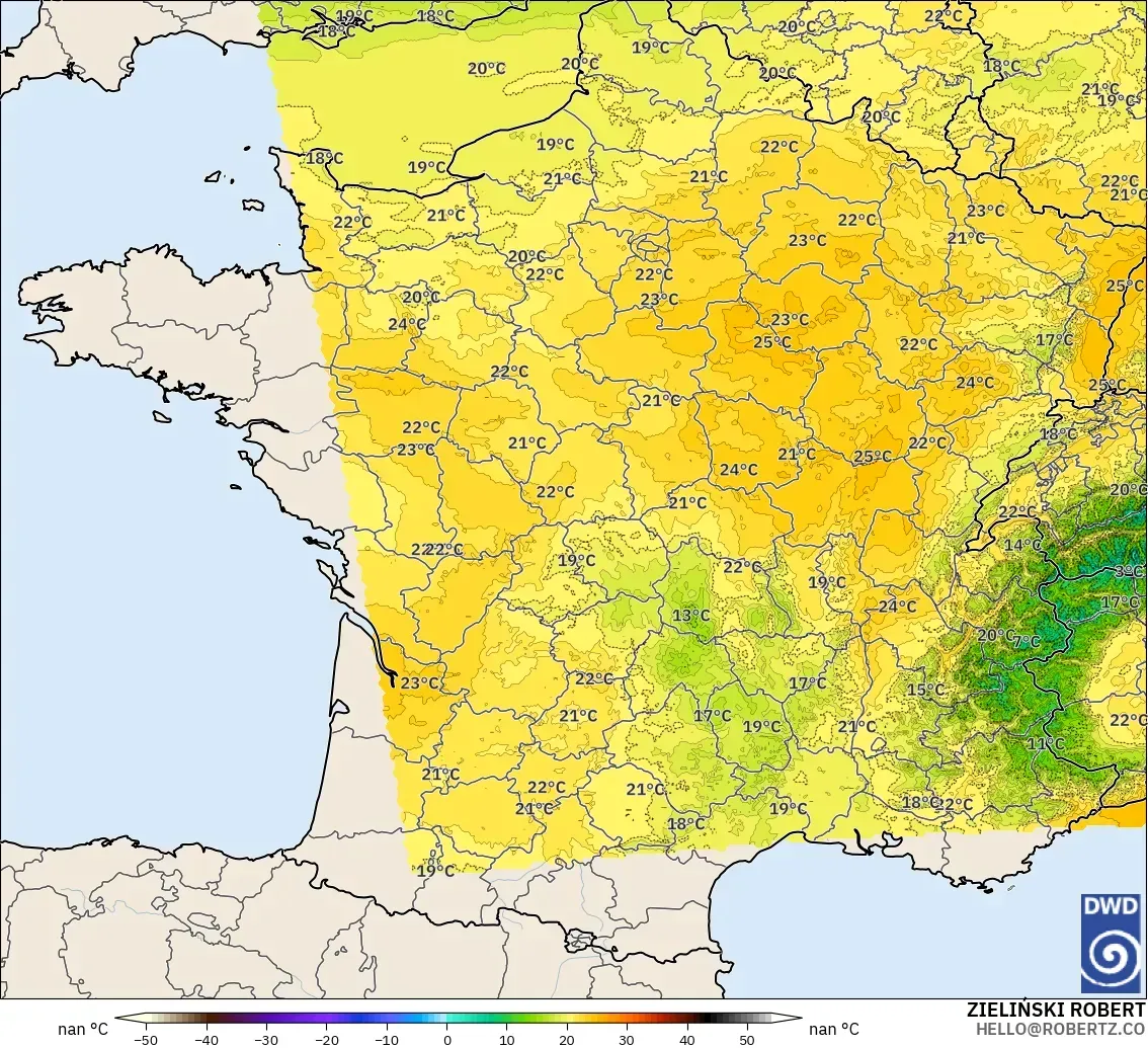 ICON Alemania 2 km modelo - Francia, Temperatura a 850 hPa