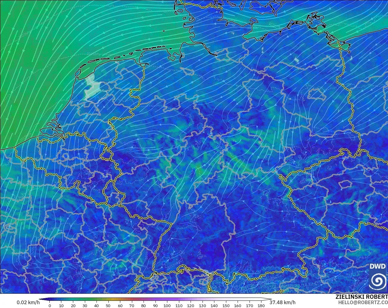 ICON Alemania 2 km modelo - Alemania, Viento a 10 m