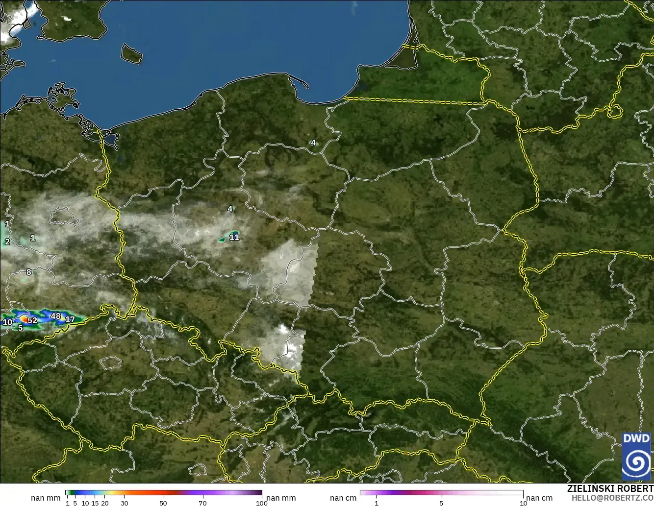 ICON Alemania 2 km modelo - Polonia, Precipitación, nubes y presión