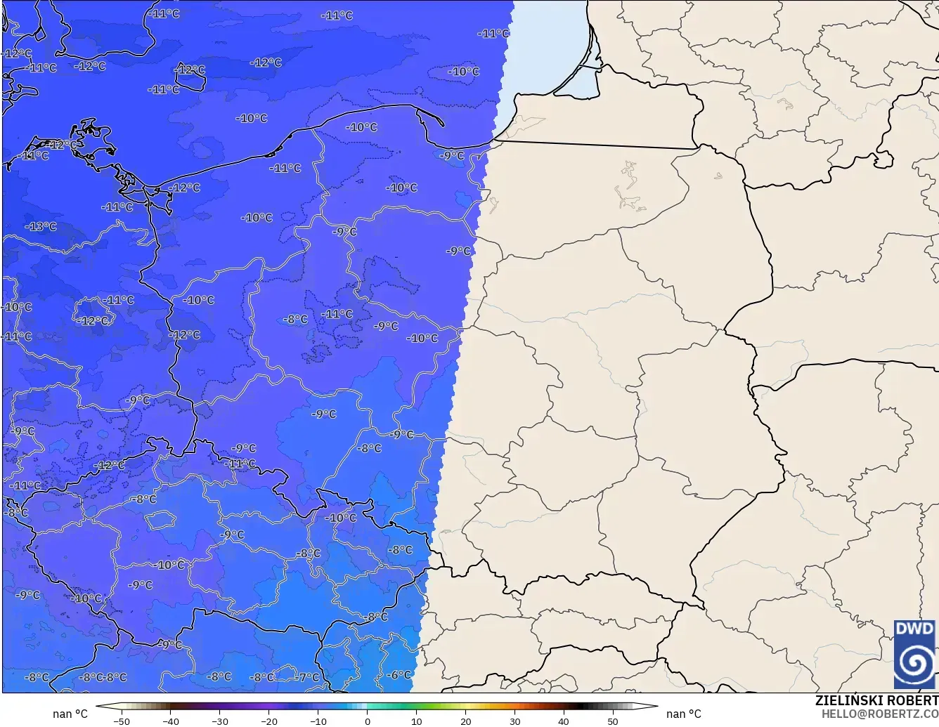 ICON Alemania 2 km modelo - Polonia, Temperatura a 500 hPa