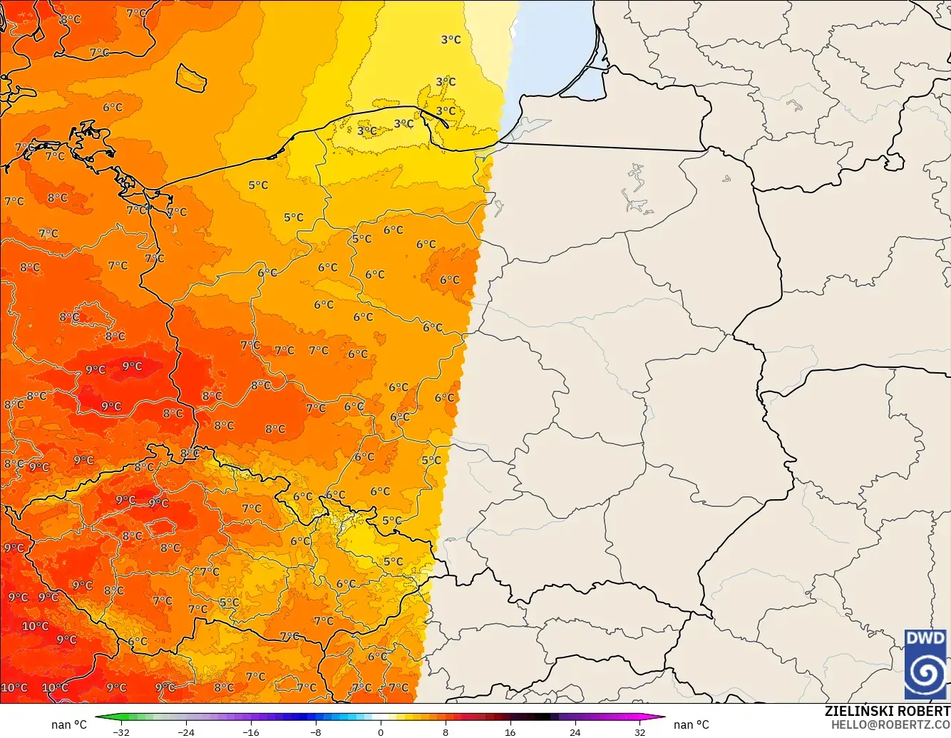 ICON Alemania 2 km modelo - Polonia, Anomalía de temperatura a 850 hPa