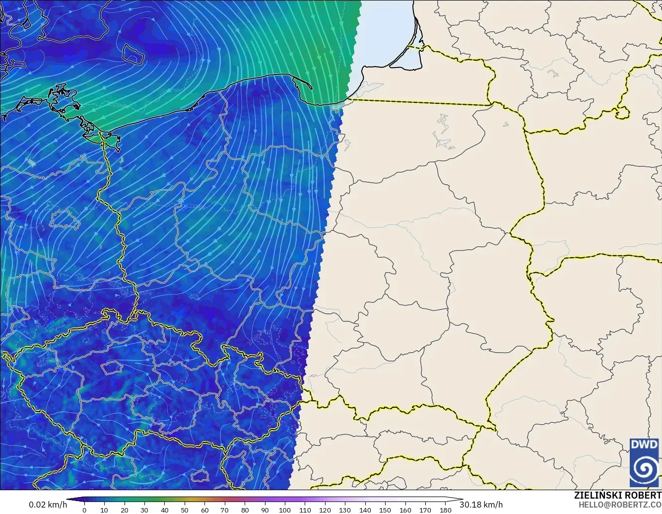 ICON Alemania 2 km modelo - Polonia, Viento a 10 m